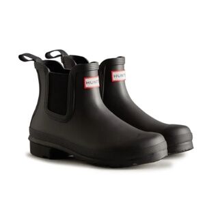 NWT Hunter Women's Original Chelsea Rain Boots Black Minimalist Commando Size 7